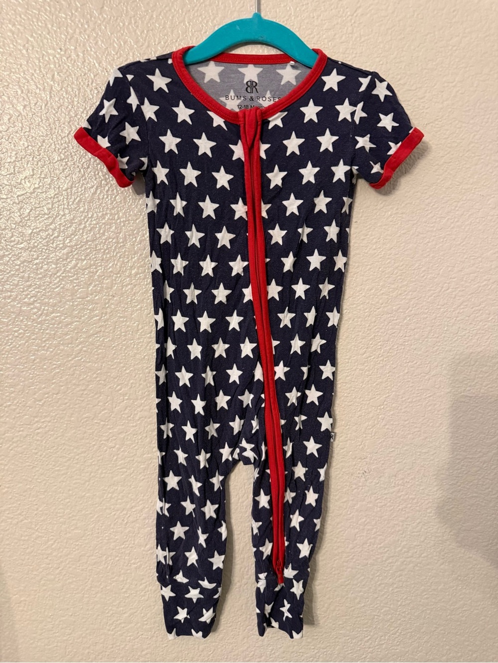 Bums & Roses Navy Star One-Piece with Red Trim for Kids